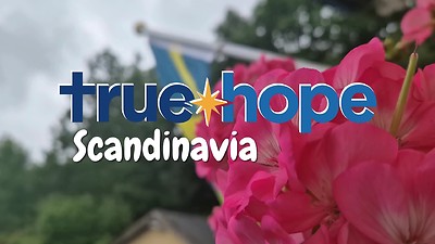 Vinjett rosa blommor svenska flaggan
